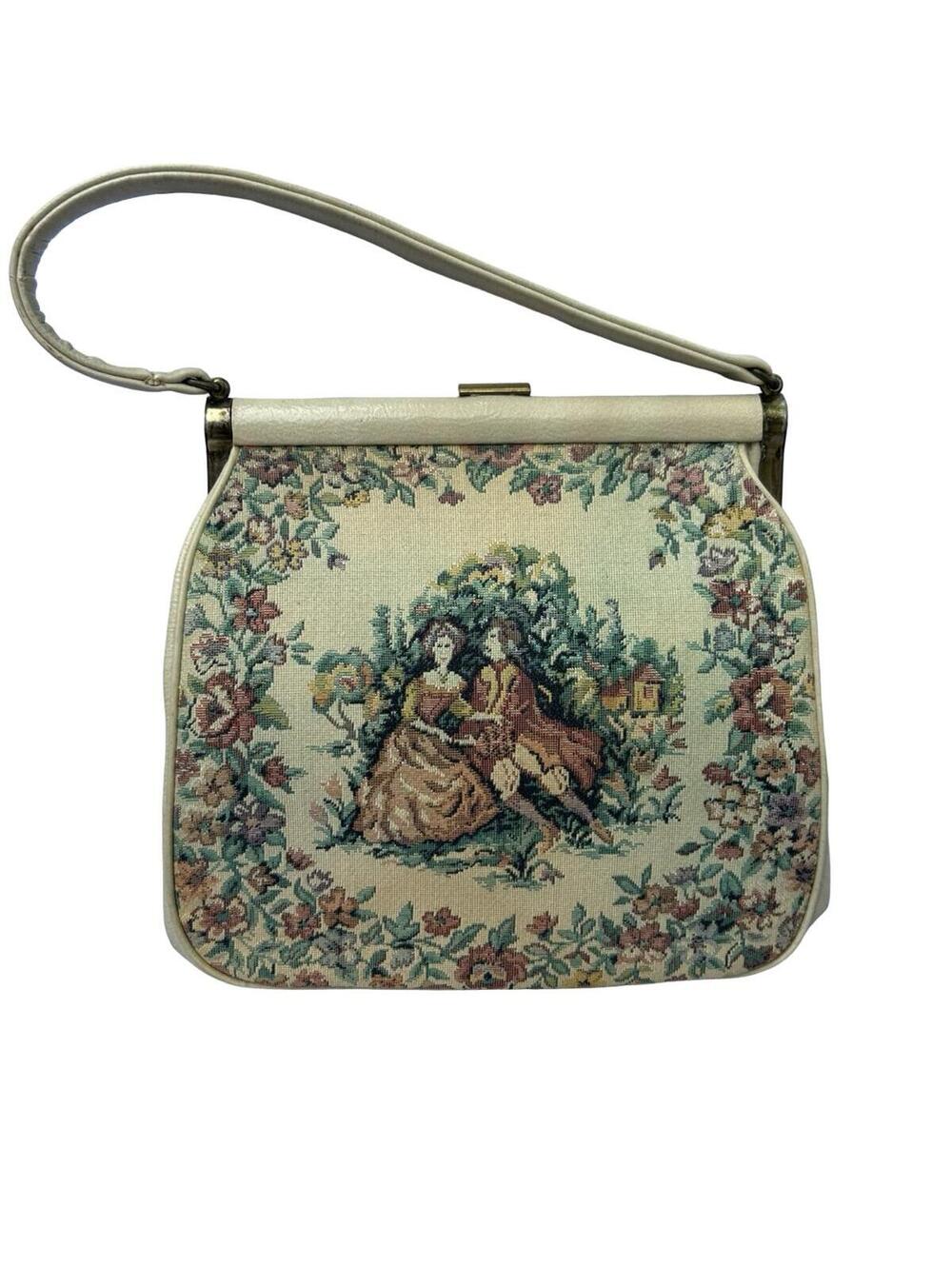 Vintage JR Florida Tapestry Handbag Romantic Couple Frame Purse